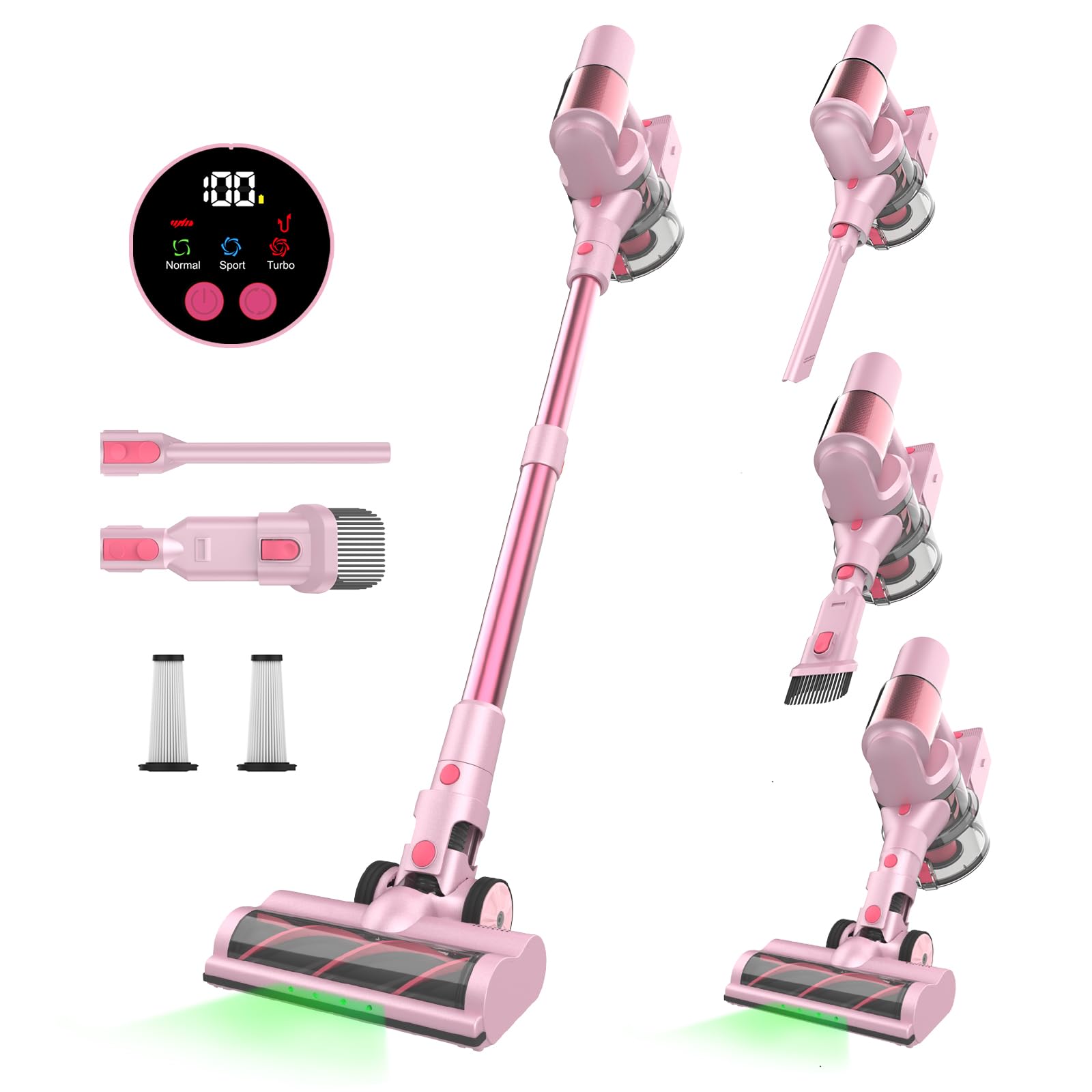 Photo 1 of Cordless Vacuum Cleaner, 45Kpa/550W/60 Mins Runtime Stick Vac with Anti-Tangle Design, Self-Standing, LED Screen & 1.5L Dust Cup, Vacuum Cleaners for Home, Pet Hair, Carpet and Hardwood Floor, Pink