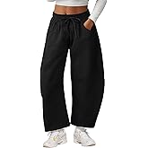 Bellcoco Barrel Sweatpants Women Casual Baggy Wide Leg Gym Trousers with Pockets Black XS