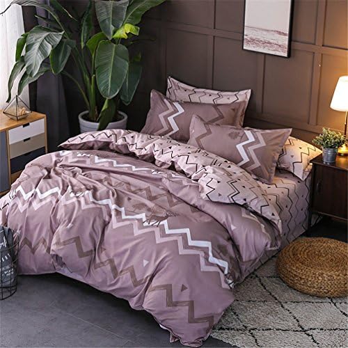 Sookie Geometric Duvet Cover Sets for Women Men Boys Comforter Cover with ziper Zigzags Triangle Nordic Style Elk Printed 2 Pillowcases, Cameo Brown Full/Queen Size (3pcs)