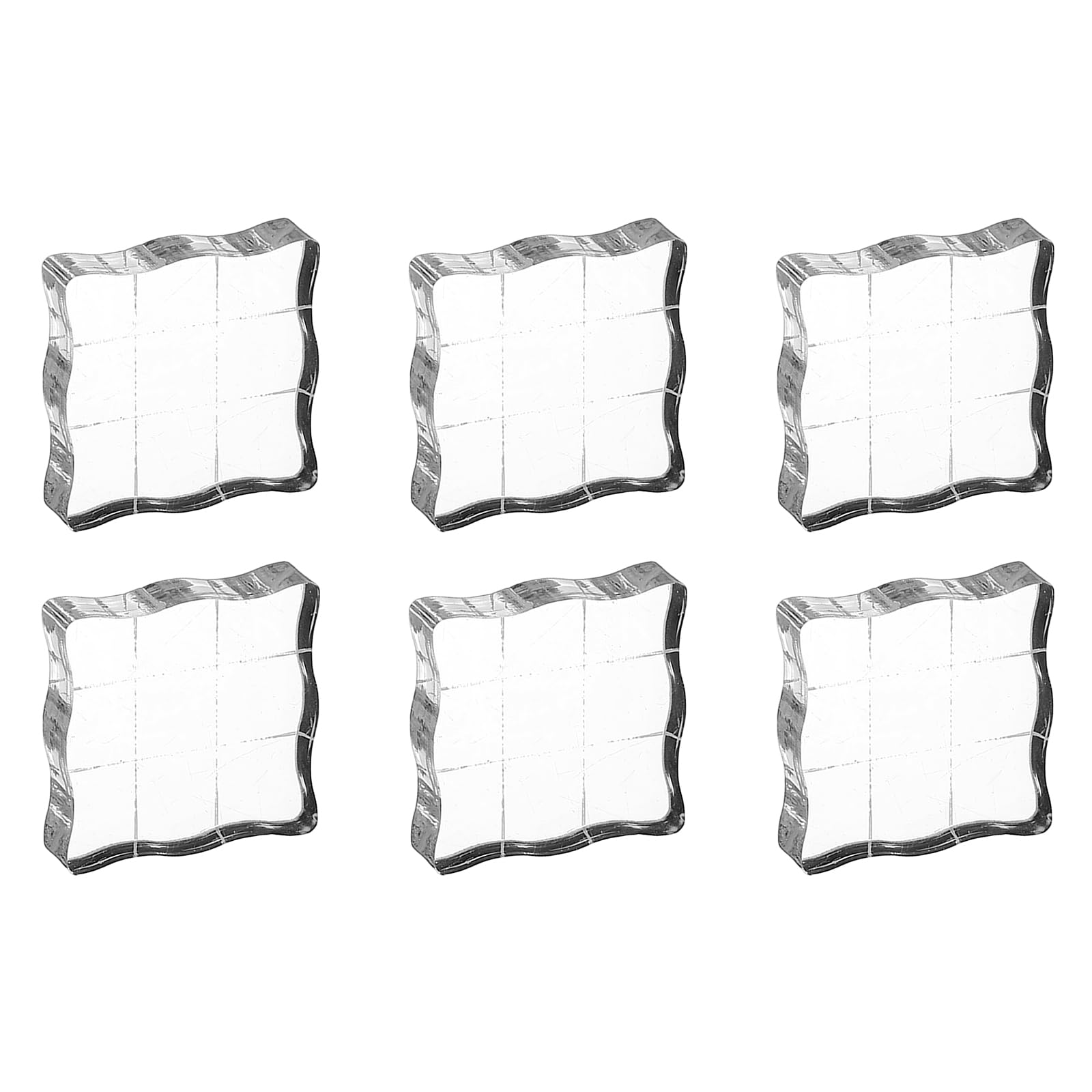 PATIKIL 1.2"x1.2" Acrylic Stamp Block, 6Pcs Clear Stamping Block with Grid Lines Decorative Mounting Blocks Wave for Scrapbooking DIY Crafts Card Making