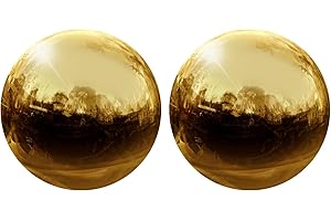 uxcell 2 Pcs Gazing Globe Decor Ball 2.5 Inch 63mm Reflective Garden Sphere Hollow Ball, Seamless Stainless Steel Gazing Ball, Smooth Mirror Globe for Garden Home Decor, Gold Tone
