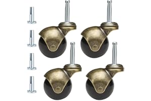 JGJC 2" Antique Brass Casters Heavy Duty 4-Pack | 5/16" × 1-1/2" (8×38mm) Grip Neck Castors with Sleeve Plugs | Vintage Ball Caster Wheels Set of 4 for Wood Furniture Legs, Chairs, Cabinets & Carpet