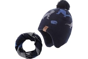 LMLALML Boys Winter Hat Earflap Knitted Beanie for Kids Warm Fleece Lined Thicken Hat for Baby