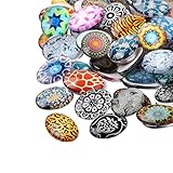 Pandahall 100PCS Mixed Color Mosaic Printed Glass Oval Cabochons, 25x18x6mm