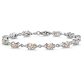 Gem Stone King 925 Sterling Silver Peach Morganite and White Moissanite Tennis Bracelet For Women (6.91 Cttw, Gemstone Birthstone, Oval 6X4MM, 6.5, 7, 7.5 Inch)