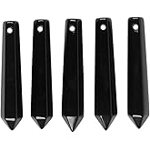 50mm Natural Black Obsidian Hexagonal Wand Jewelry Making Crystal Pointed Chakra Reiki Healing Beads 2mm Hole Drilled(Pack of 5)