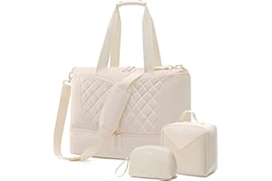 ETRONIK Weekender Bags for Women, Travel Bag 3 Pcs Set with USB Charging Port, Duffle Bag with Shoe Compartment, Carry on Bag Overnight Bag for Women Travel Gym, Beige Medium