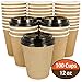 OzBSP 12 oz Paper Coffee Cups with Lids - 100 Pack BROWN. Insulated & Sturdy, Leak Proof, Ripple Wall No Sleeves Needed, Disposable Coffee Cups with Lids for Hot Drinks. To Go Cups