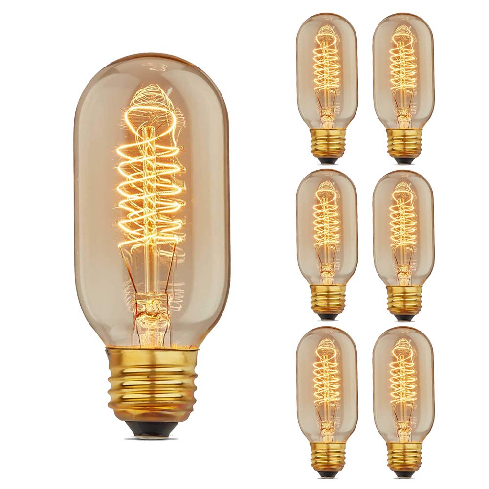 HUIBONA E27 Edison Light Bulbs 60W Spiral Filament,Amber Glass, t45 Vintage Decorative Light Bulbs,Pack of 6