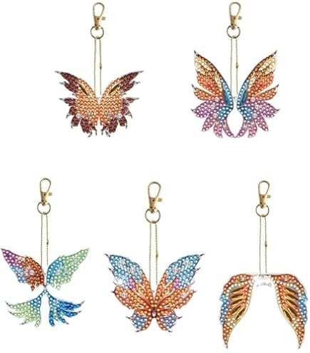 LUSandy Lot De 5 Porte-clés En Forme De Cœur Mandala 5D - Forme Spéciale - Pour Sac à Dos Et Sac à Bandoulière - Accessoires Pour Adultes