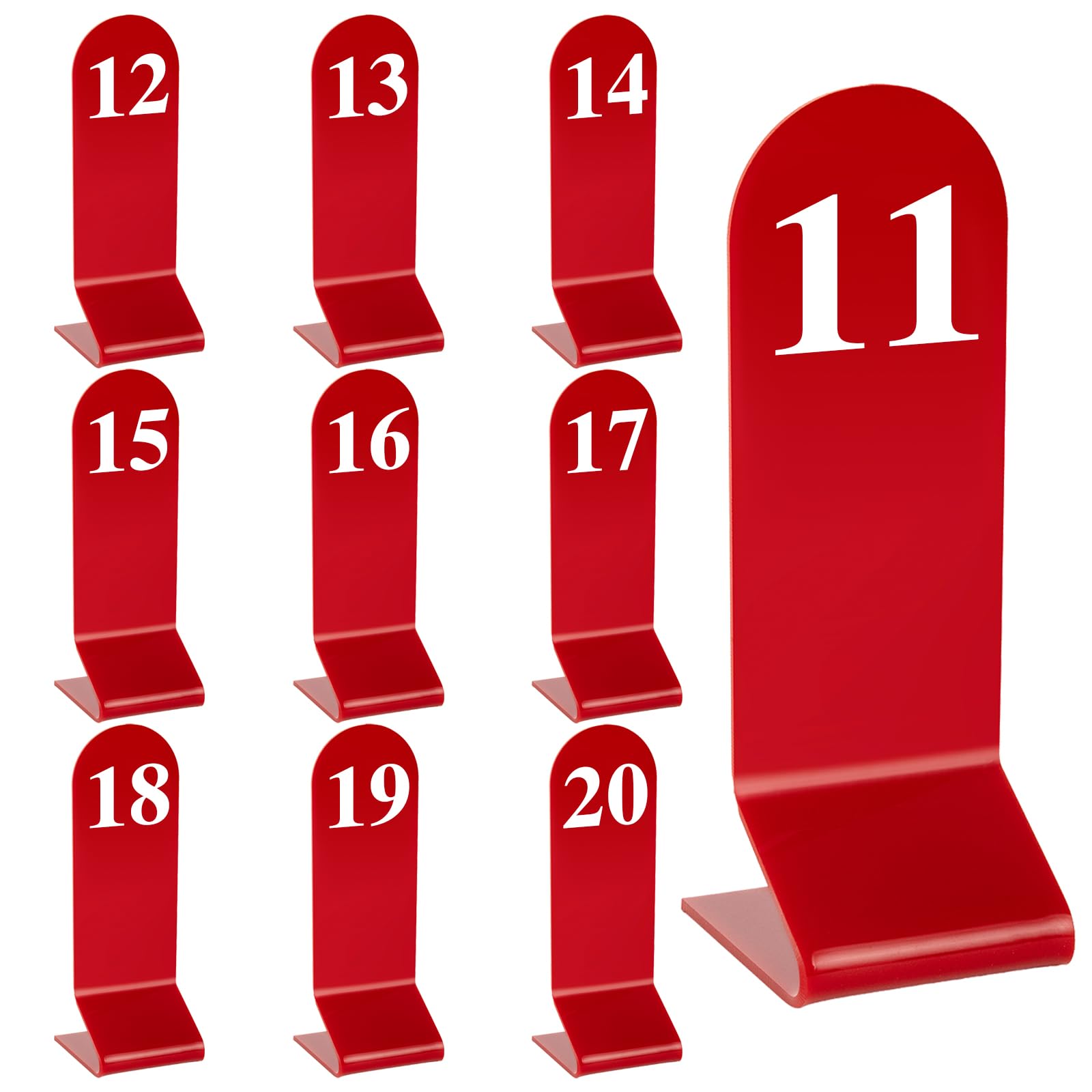 Aspire 10PCS Acrylic Table Numbers, Tabletop Numbers Sign, Double Sided Table Number Card for Restaurant-Red-Number 11to20