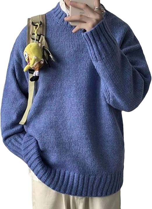 Mengfanメンズ セーター ニット かっこいい ざっくりニット ニットセーター トップス メンズ ニット カットソー オーバーサイズ 厚手 トップス ケーブル編み 原宿系ブルーt2 セーター 通販 Amazon