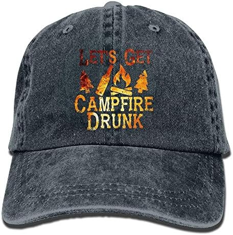 Qicaiyang Let's Get Campfire Drunk Vintage Washed Dyed Cotton Twill Low Profile Adjustable Baseball Cap Black