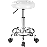 VECELO Hydraulic Salon Stool with Wheels, Height Adjustable PU Leather Swivel Seat, 300 lb Capacity (White)