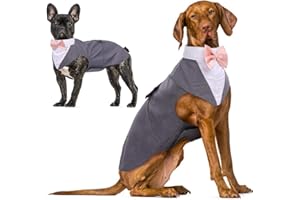 IDOMIK Dog Tuxedo for Small Medium Large Doggie, Detachable Dog Formal Wedding Suit with Tuxedo Vest & Bow Ties Collar & Bandana Scarf Set, Wedding Attire Shirt for Birthday Party Costume