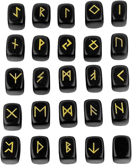 Kyeygwo Obsidian Runen Steine Set Mit Gravur Golden Elder Futhark Alphabet Symbol Edelstein Runensteine Kristall Fur Meditation Wahrsagung Reiki Heilung Und Amulett 25 Stuck Amazon De Garten