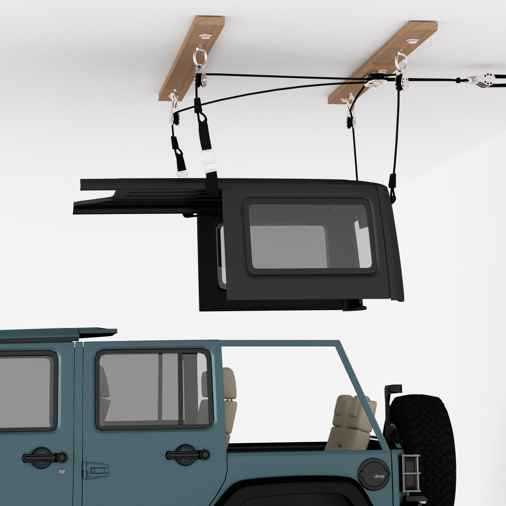 Photo 1 of ALLCOS Hard Top Removal Lift for Jeep Wrangler JL JK Models and Ford Bronco, 12ft Hardtop Overhead Garage Storage Hoist with Anti-Drop System, Supports 8-16 ft. Ceiling