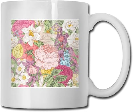 Amazon Co Jp マグカップ おしゃれ セラミック マグカップ 白 無地 330ml レンジ対応 エスプレッソカップ 面白 プリント 豊かな花 ロマンチックな美しい水彩ローズローズ花ハウススピニング カップ ホーム キッチン