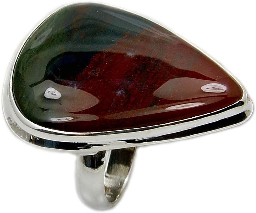 Large Sterling Silver Rare Natural Bloodstone Ring Size L 1/4
