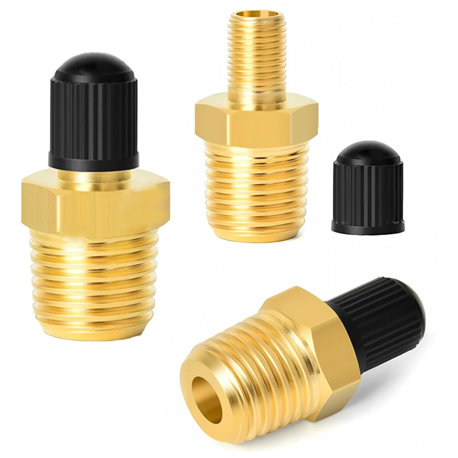 IUSOT 3 PCS Air Inflator Adapter, 1/4" NPT (M) to Schrader Valve, Brass Tire Inflator Connector for Auto Tyre, Air Compressor Tank, Motorcycle, Bicycle, Durable Air Hose & Chuck Fitting