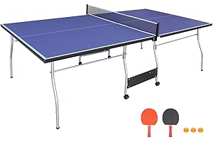 ZYERCH Compact Ping Pong Table, 8ft Mid-Size Indoor/Outdoor Table Tennis Game Set, Foldable, Portable Table Tennis Table with Net, 2 Table Tennis Paddles and 3 Balls