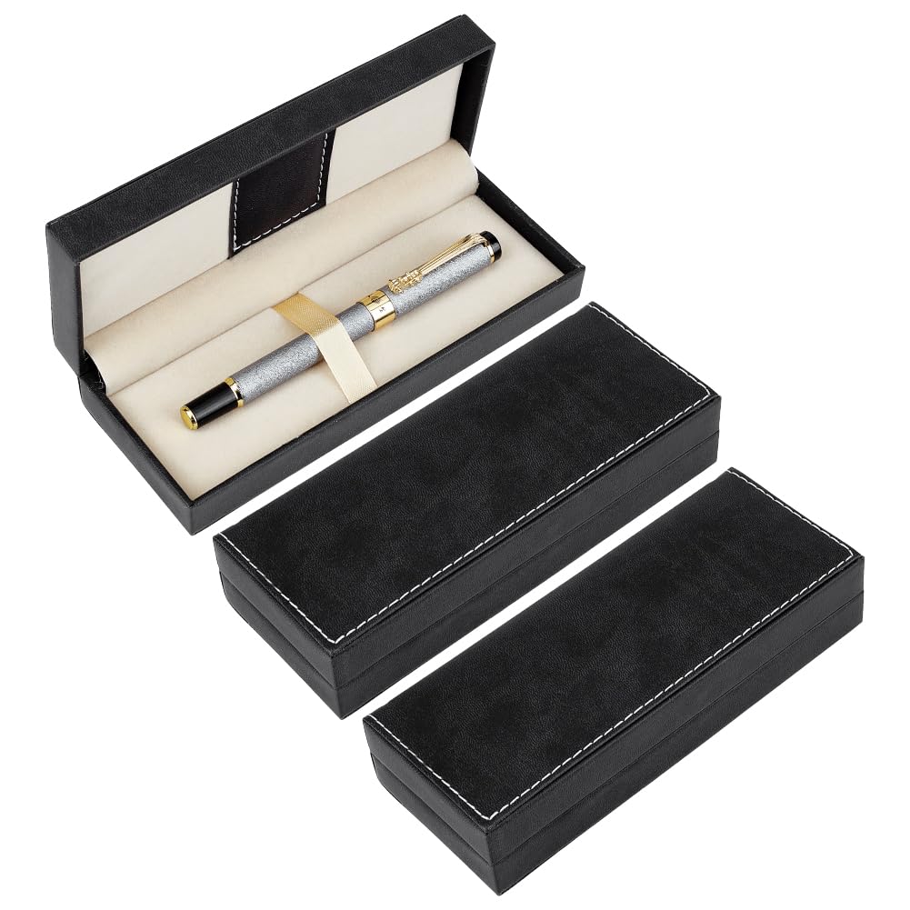 Photo 1 of BENECREAT 3Pcs PU Leather Long Pen Gift Box, 2.67x6.9x1.5 Inch Black Pen Storage Boxes, Pencil Boxes Empty Case with Cushion for Gift Packing, Office School Business