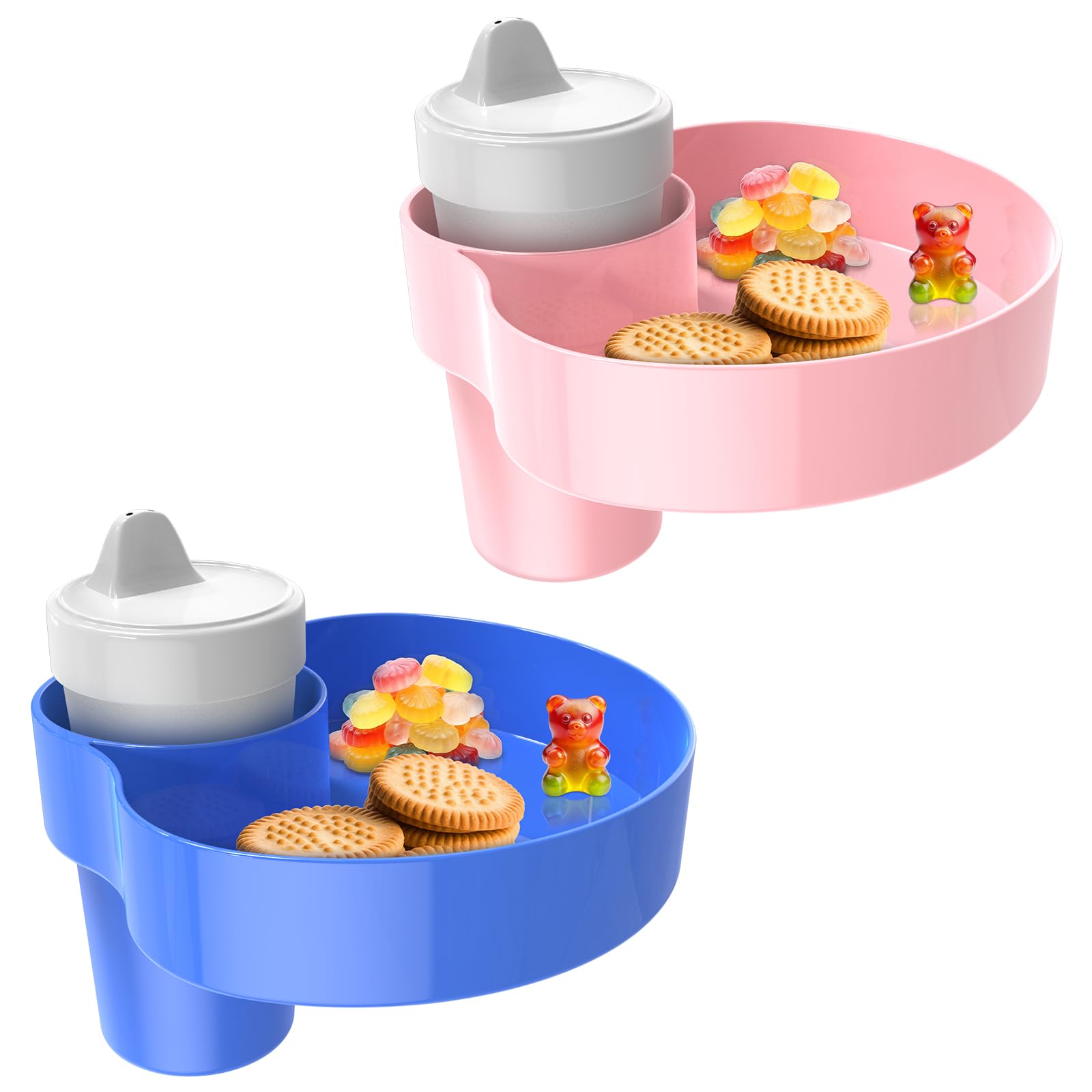 Photo 1 of 2 Pack Car Seat Cup Holder Snack Tray: Travel Tray for Kids Car Seat Food Tray for Kids Travel, Toddler Carseat Eating Plate Table, Kid Road Trip Table Essentials Accessories, Pink+Blue