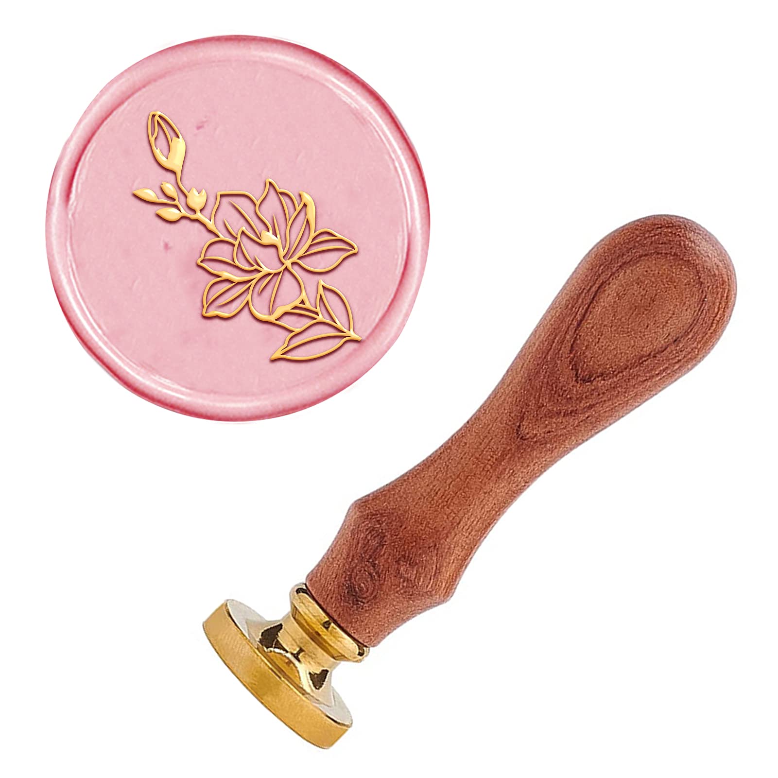 CRASPIRE Wax Seal Stamp Magnolia Flower, Sealing Wax Stamps Ronn Retro Wood Stamp Wax Seal 25mm Removable Brass Head Wood Handle for Envelope Invitation Wedding Embellishment Bottle