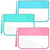 Sanwuta 3 Pcs Clear Zipper Pouches - Nylon Makeup Bags Set Cosmetic Waterproof DIY Organizer Travel Toiletry Portable Storage with Zipper, Preppy PVC Flat Pouch for Women Girls(Pink, Green, Blue)