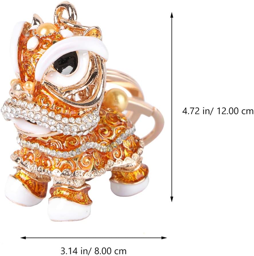 Chinese Lion Keychain Rhinestone Animal Keyring Dance Lion Pendant Purse Handbag Charm for Christmas Carnival Yellow - Image 3
