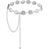 Western Belts for Women, Cowgirl Boho Concho Chain Waist Belt, Silver Adjustable Daisy Sweater Belt for Country Concert Dresses Jeans