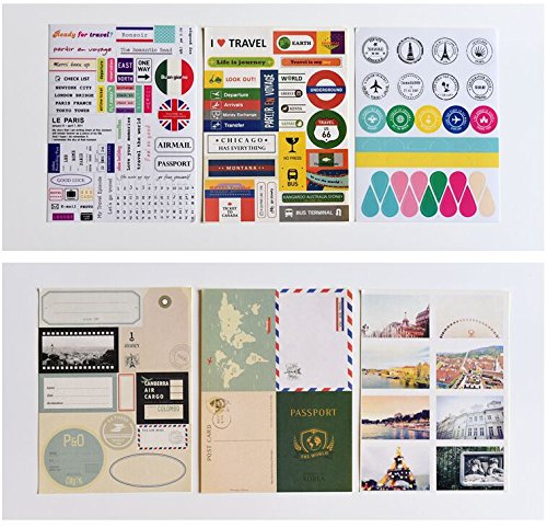12 Sheets Paper Stamp Sticker DIY Vintage Retro Classic Travel Stickers for Diary Scrapbooking Calendar Planner Stationery Decor School Supplies(8 Sheets Paper Sticker + 4 Sheets PVC Sticker) - Thumbnail 2