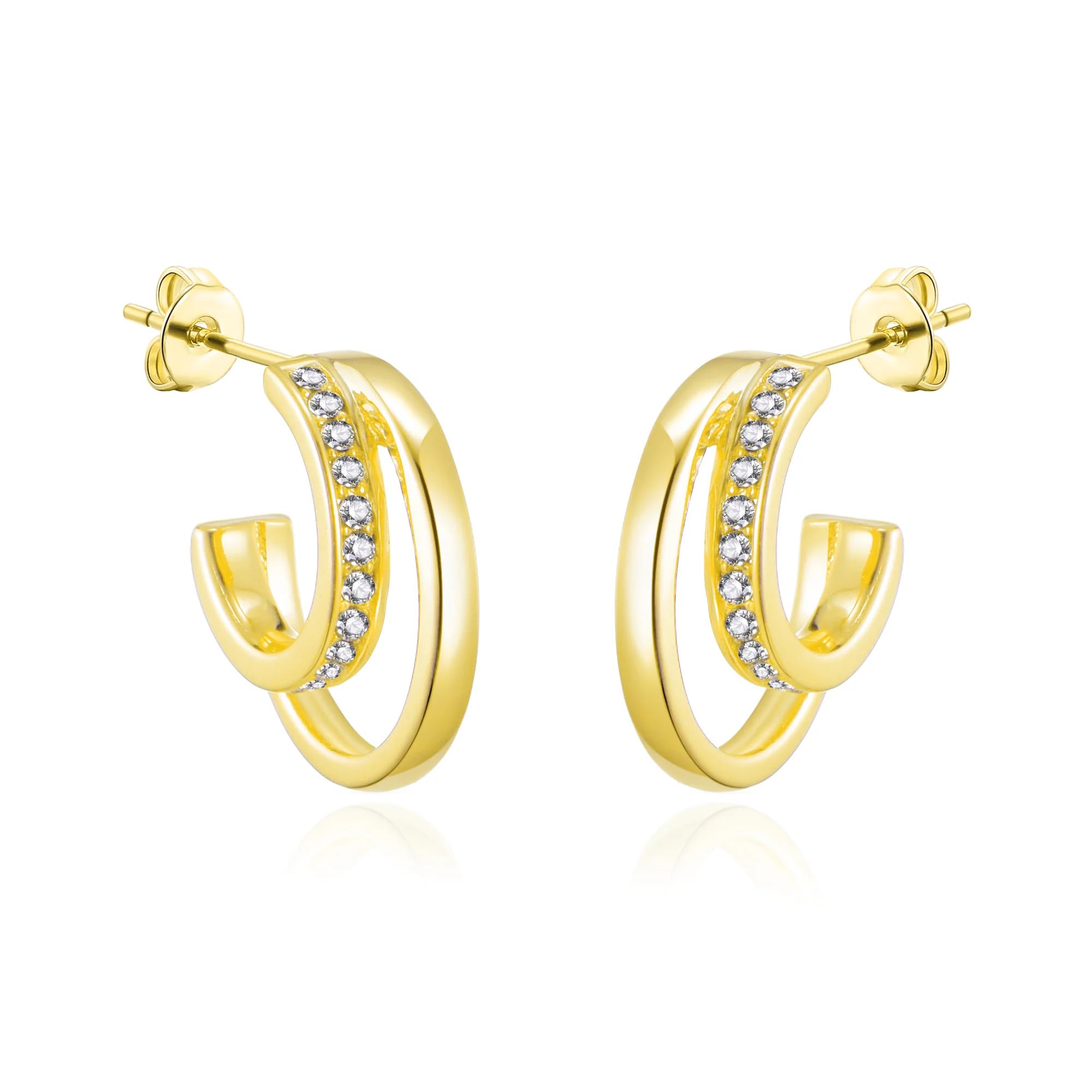 Philip Jones 18k Gold Plated Open Double Hoop Earrings Created With Zircondia® Crystals