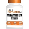 BulkSupplements.com Vitamin D3 5000IU Softgels - Cholecalciferol, D3 Supplement, Vitamin D 5000 IU - 1 Vitamin D3 Softgel (125mcg of Vitamin D) per Serving, 365 Count (Pack of 1)