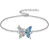 Plesitep Butterfly Bracelet for Women Daisy Flower Bracelet Sterling Silver Butterfly and Flower Pendant Bracelet Jewelry Gift