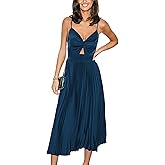 CUPSHE Midi Dress for Women 2026 Party Spaghetti Straps Sleeveless Pleated Cutout Formal Dress