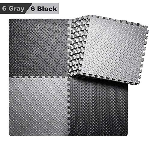 Puzzle Exercise Mat with 12 Tiles Interlocking Foam Mats, 24'' x 24'', ½'' Thick EVA Foam Floor Til Puzzle Exercise Mat with 12 Tiles Interlocking Foam Mats, 24'' x 24'', ½'' Thick EVA Foam Floor Til