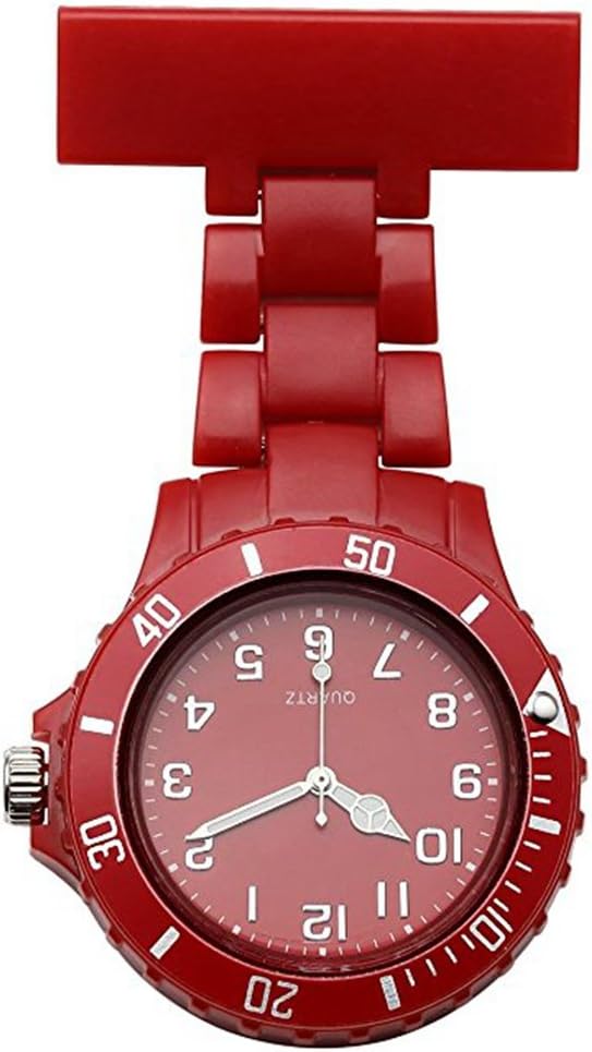 Women's Girls' Fashion Nurse Watch Silicone Jelly Clip-on Fob Brooch Lapel Hanging Pocket Watch, Red