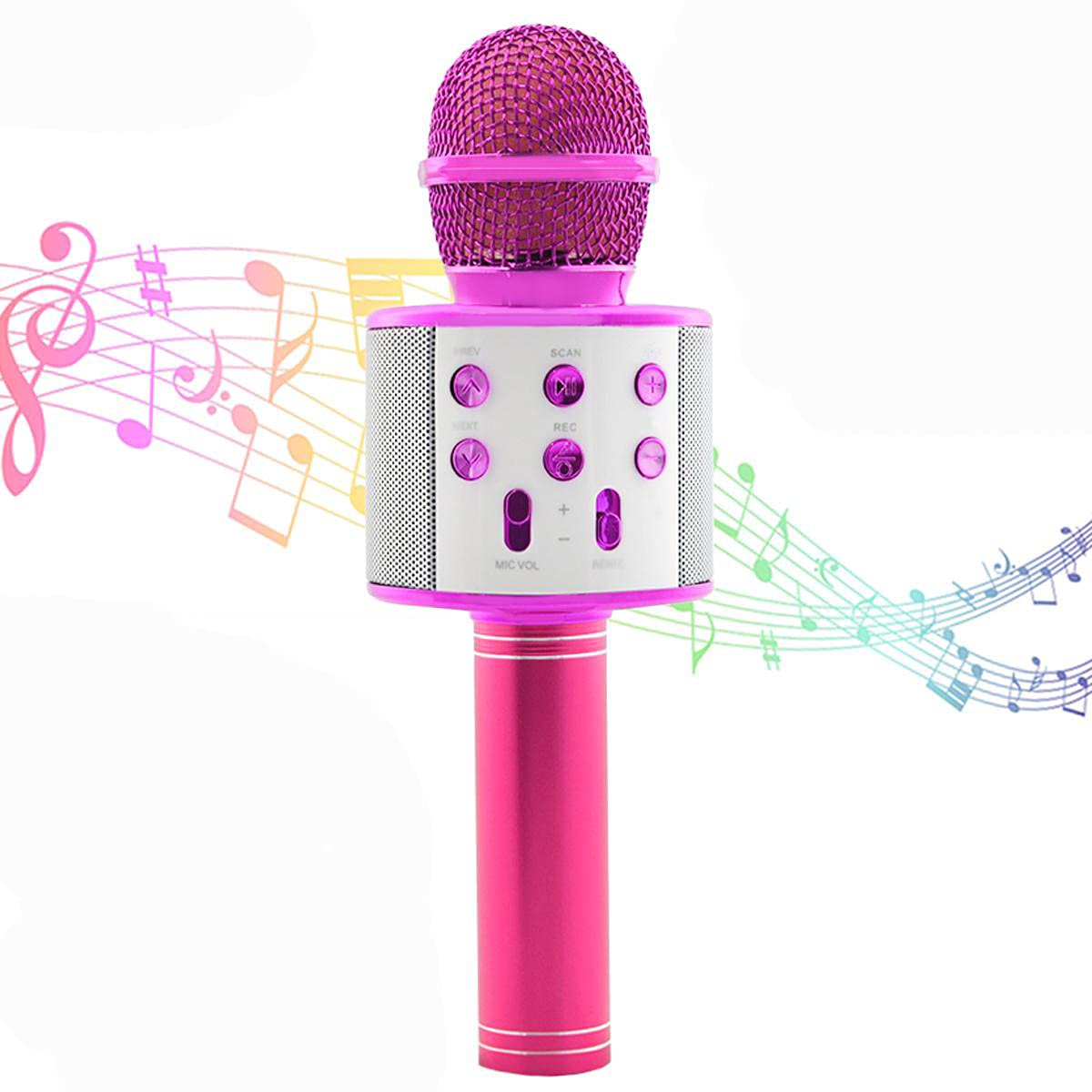 Karaoke Wireless Microphone Speaker, Portable Handheld Bluetooth Home KTV Player, Compatible with Android & iOS Devices for Singing Party, Pink