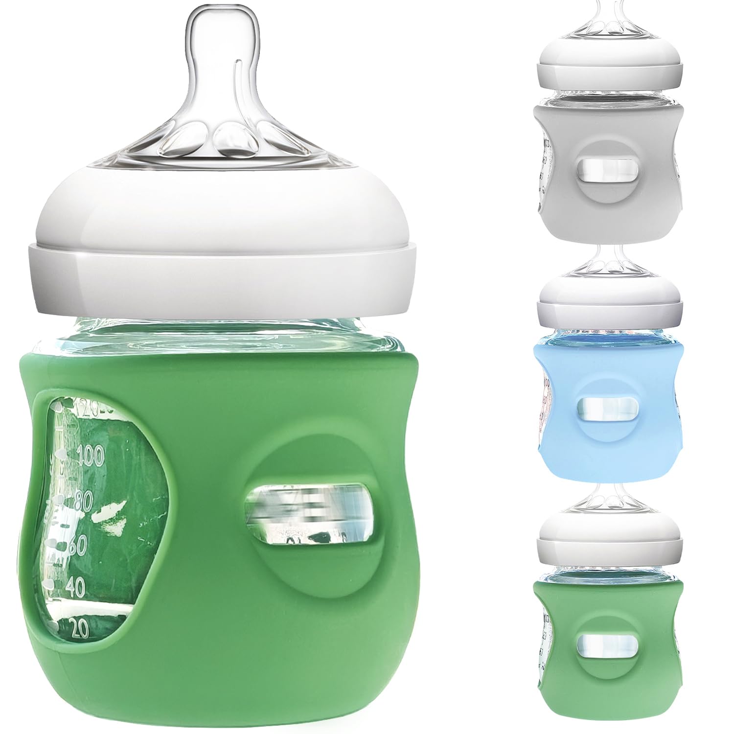 3 Pack Silicone Sleeve for Philips Avent Glass Bottle - Shatter Proof Natural Silicone Bottle Sleeve for Anti Colic Baby Bottles 8 oz & 4 oz - Anti Flow Sleeve for Infant Bottles