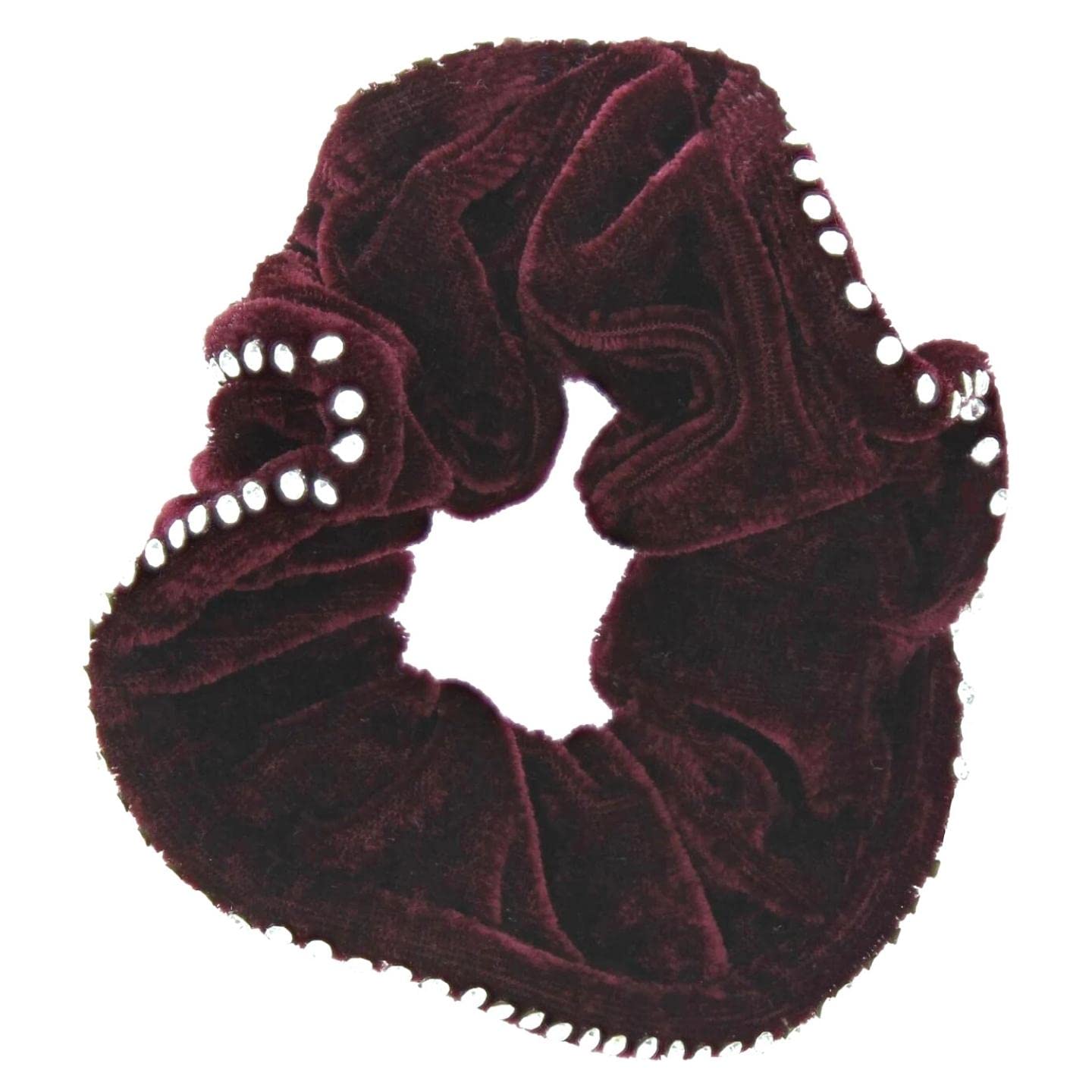Topkids Accessories Large Luxury Velvet Scrunchie Diamante Stone Edged Sparkly Crystal Scrunchie Luxury Hair Bobbles Hair Scrunchies For Girls, Women, Ladies (Burgundy)