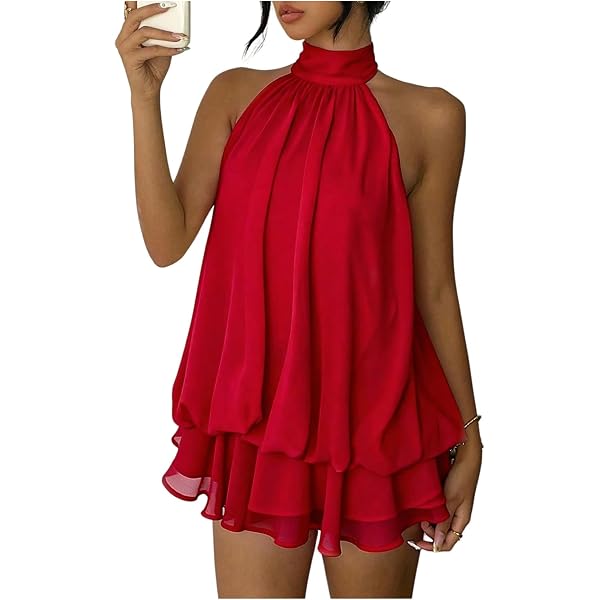 Women's Chiffon Halter Drop Waist Wedding Guest Dresses Ruffle Summer Mini Dress Brunch Outfits Going Out Clothes Black at Amazon Women's Clothing store Women's Chiffon Halter Drop Waist Wedding Guest Dresses Ruffle Summer Mini Dress Brunch Outfits Going Out Clothes Black at Amazon Women's Clothing store