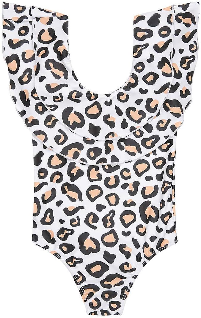 Mommy and Me Swimsuits Leopard Ruffles Swimwear Mother Daughter Monikini Bathing Suit