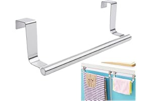 Mziart Modern Towel Bar with Hooks for Bathroom and Kitchen, Brushed Stainless Steel Towel Hanger Over Cabinet (9 inch)