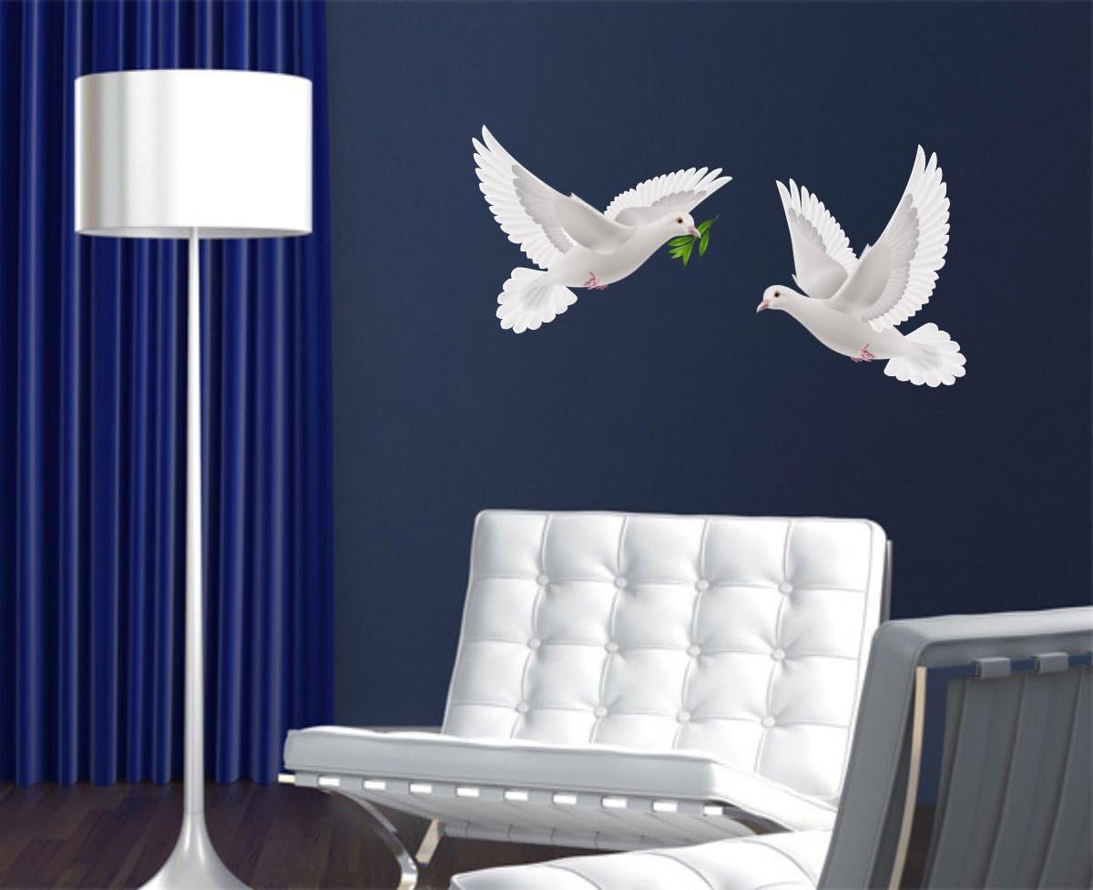 Decor Kafe White Pigeons Wall Sticker Standard Size- 60cm X 32cm Color - Multicolor (Suitable for - Bedroom, Kitchen , Bathroom , or Any Type of Smooth Surface)