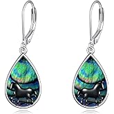 Horse Earring for Women 925 Sterling Silver Black Horse Teardrop Abalone Shells Dangle Earrings Jewelry Gifts for Women