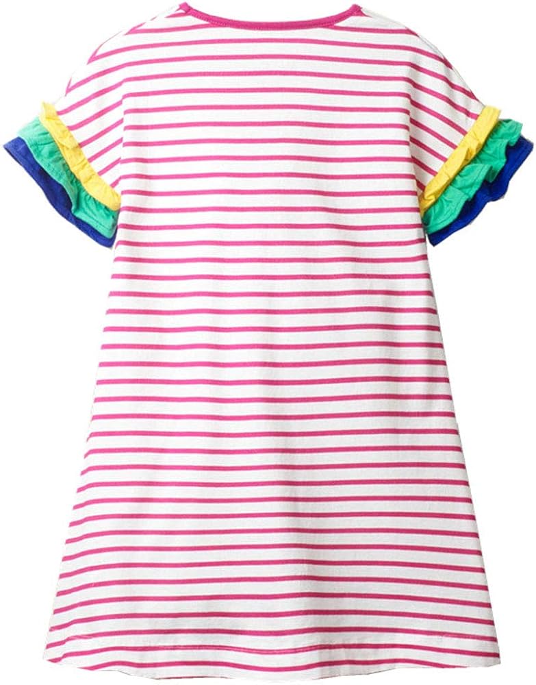 Girls Clothes Cotton Short Sleeve Casual Summer Striped Dresses for Girls Kids 2-8 Years: Clothing