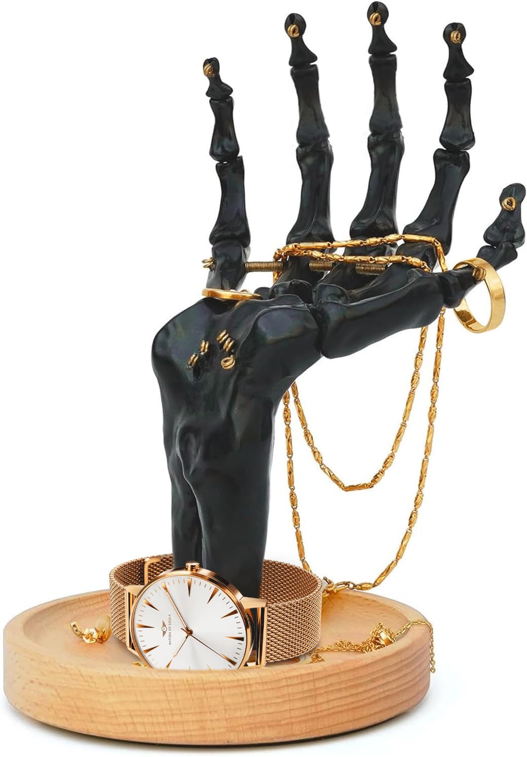 Suck UK Gothic Jewellery | Skeleton Hand | Gothic Home Decor | Jewelry Holder | Goth Gifts For Women | Halloween Home Decor | Ring Holder | Goth Necklace | Bedroom Accessories | Trinket Dish - Black