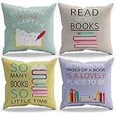 BXFAHZJ Classroom Pillows Throw Pillow Cover Library Decor Reading Nook Book Theme 18x18 Inch Set of 4 Decor for Home Reading Room Dorm Gifts for Book Lovers Student.