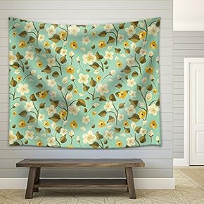 Hand Drawn Floral Seamless Pattern - Fabric Wall Tapestry Home Decor - 51x60 inches